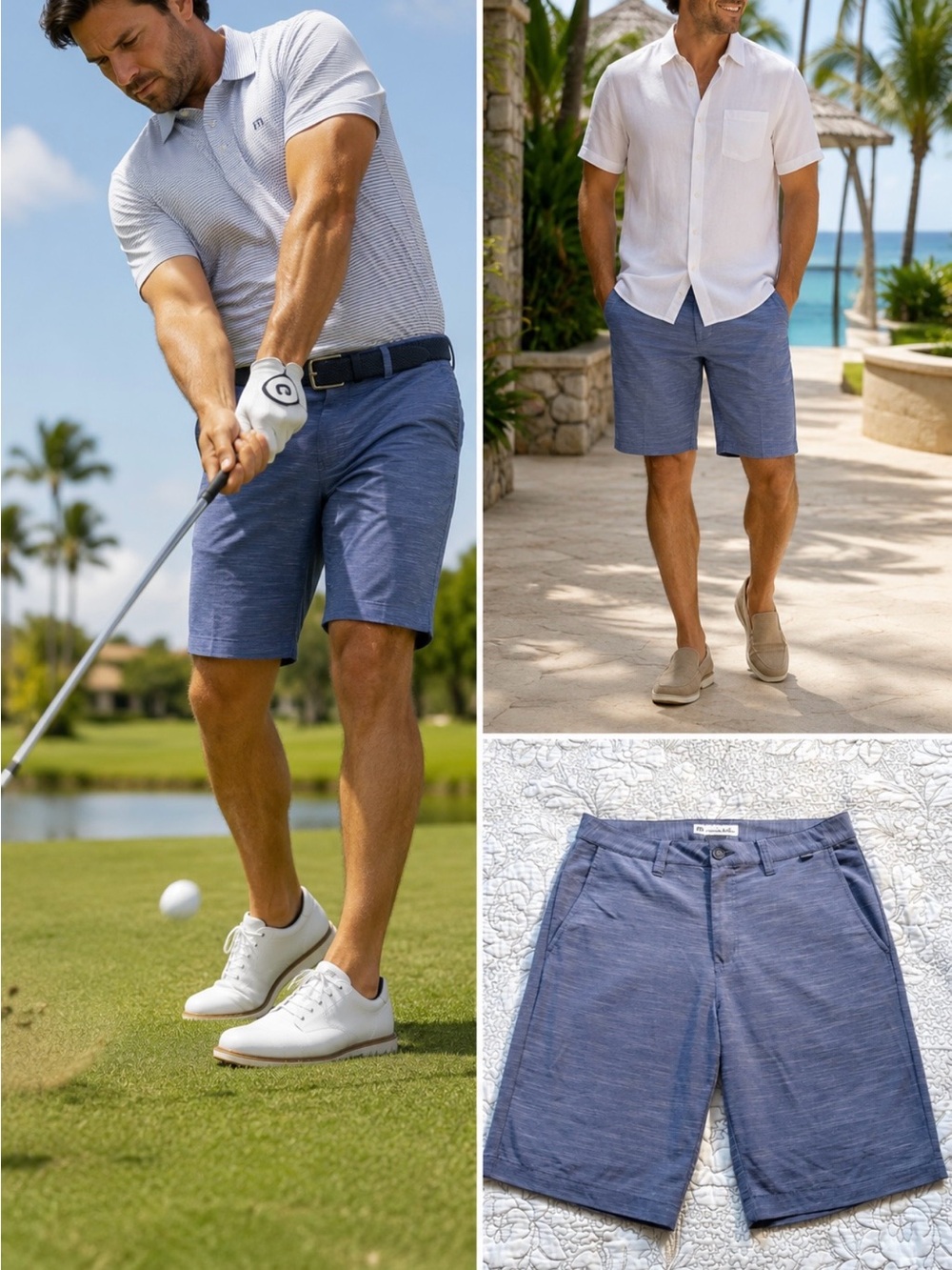 TravisMathew Blue Performance 10” Inseam Golf Shorts Men’s Size 32💛